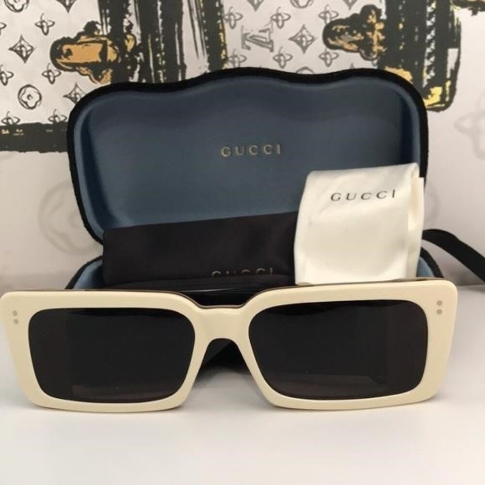 New Gucci GG0543S 002 Ivory Black Oversized Rectangular Sunglasses Brown Lens - Picture 12 of 12
